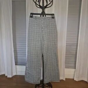 Gray Plaid Wide-Leg Pants